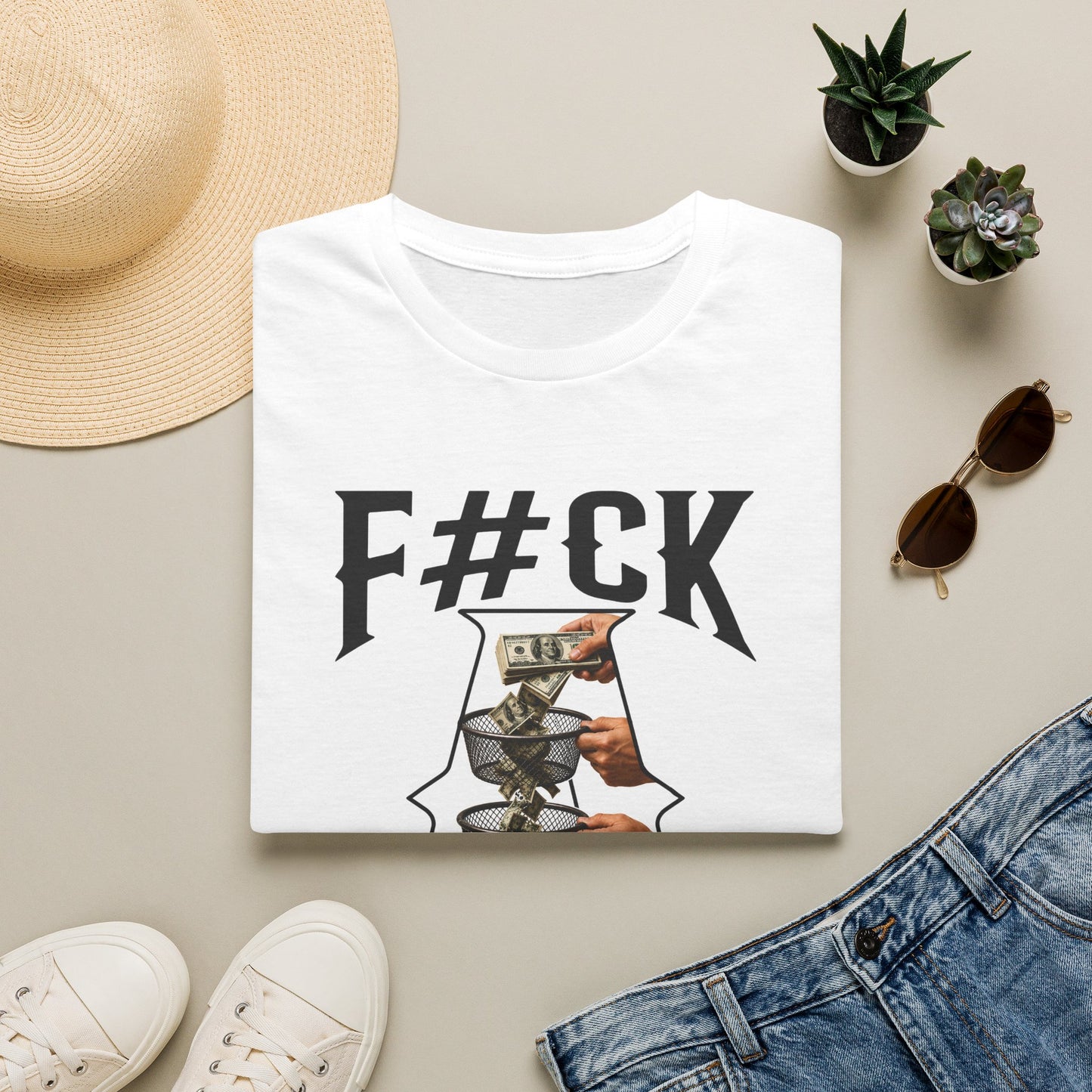 Graphic Tee — “F#CK Job” Anti-Work Money Stack T-Shirt