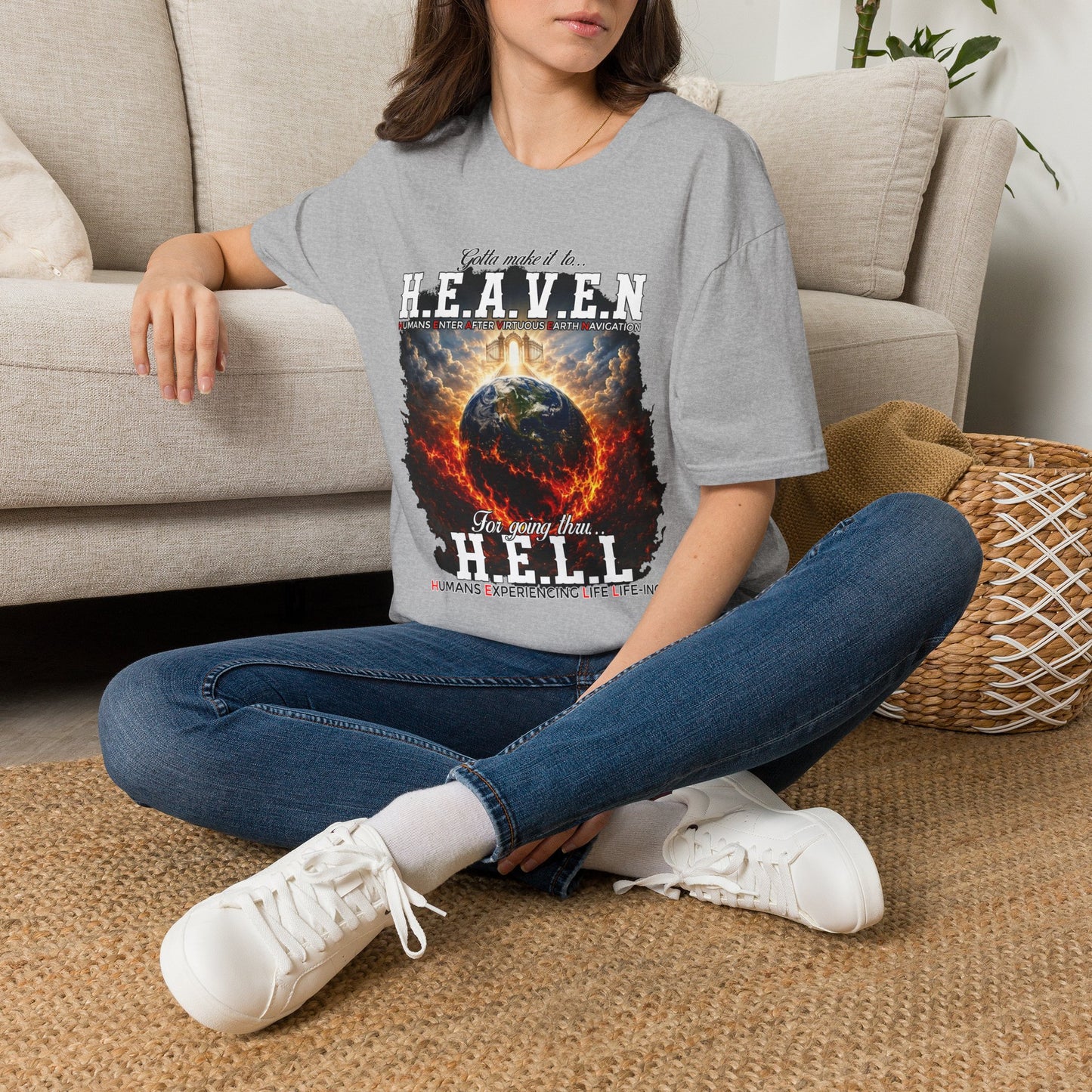 Heaven vs. Hell Graphic T-Shirt — 'Gotta Make It to Heaven' Earth Design
