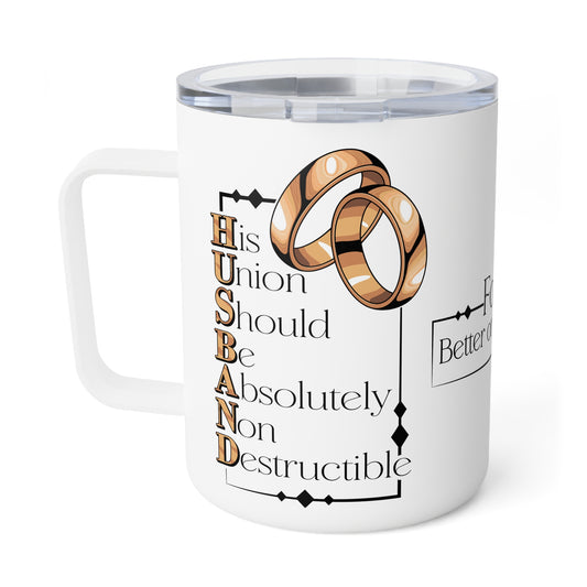 H.U.S.B.A.N.D. (His Union Should Be Absolutely Non Destructible) Insulated Coffee Mug with Love Quotes, Romantic Gift for Couples, Wedding Gift, Anniversary Present