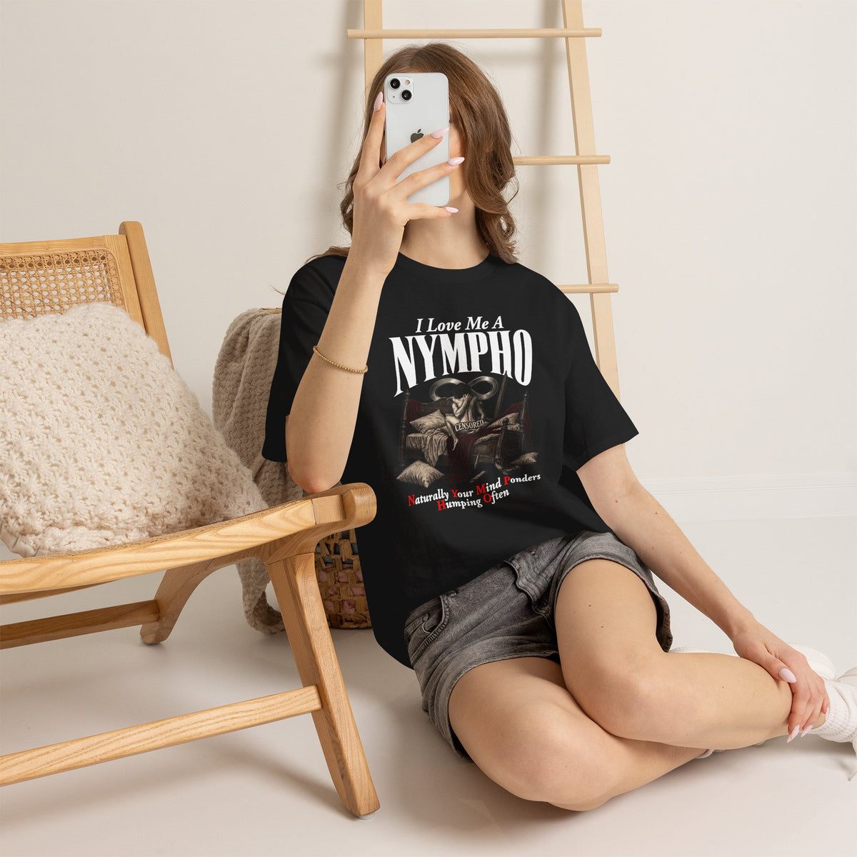 Nympho Graphic Tee — 'I Love Me a Nympho' Retro Devil Design