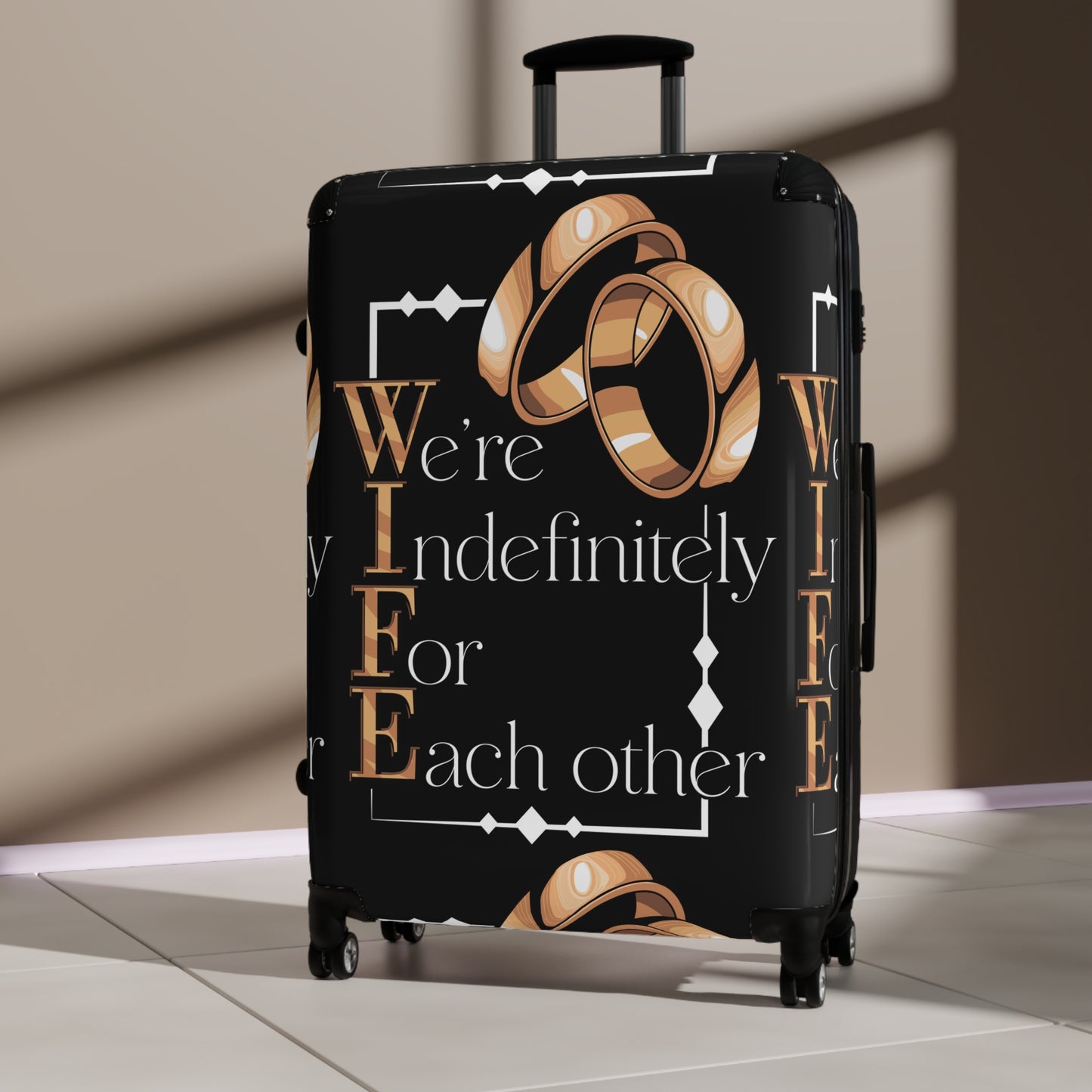 W.I.F.E. Elegant Wedding Suitcase with Rings Design, Travel Luggage, Bride's Gift, Honeymoon, Couple's Travel Bag, Newlywed Suitcase