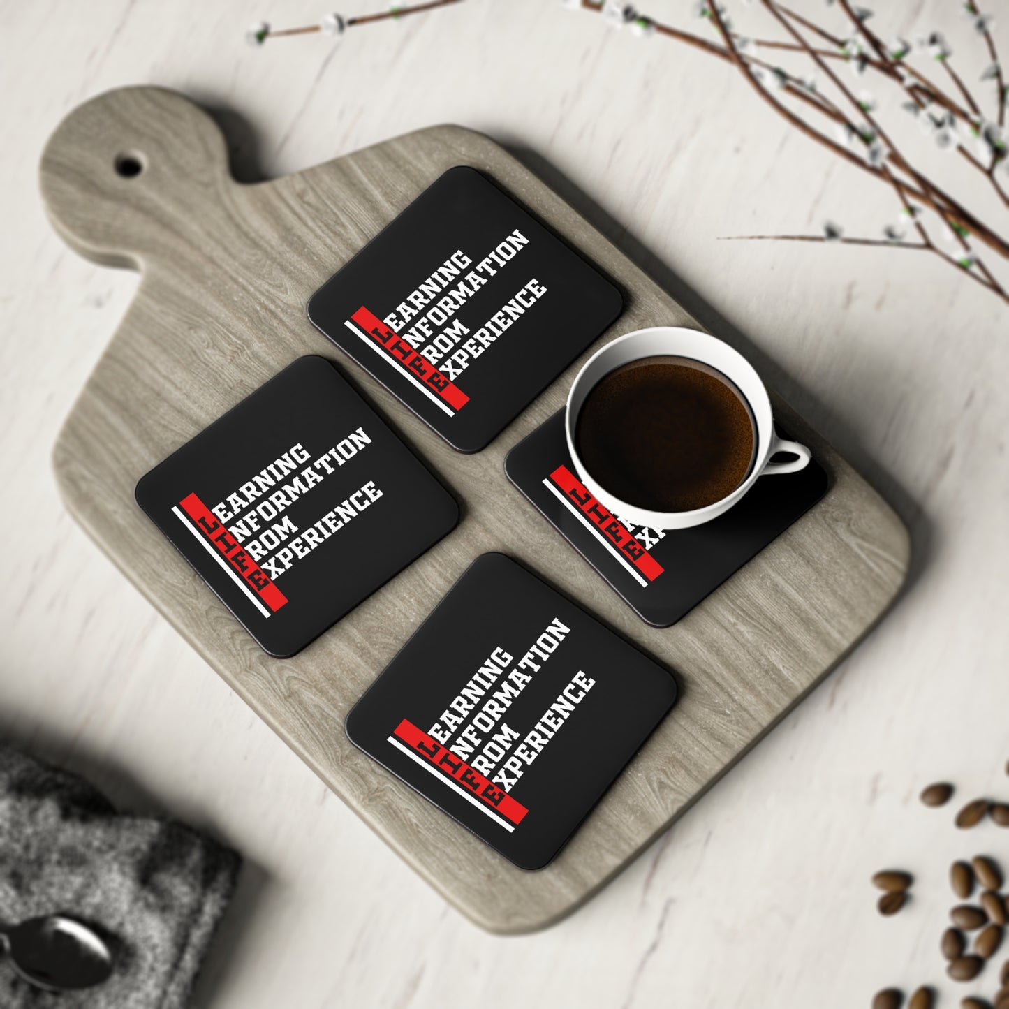 Coaster — LIFE: Learning Information From Experience Black Cork Drink Coaster