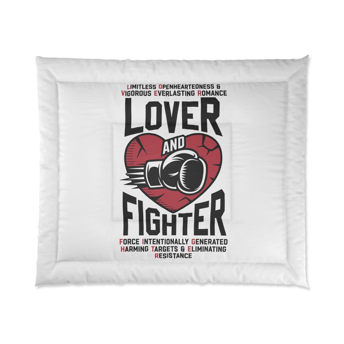 L.O.V.E.R. and F.I.G.H.T.E.R. Comforter, Cozy Bedspread for Mixed Martial Arts Fans, Perfect Gift for Holidays, Home Decor for Fight Lovers