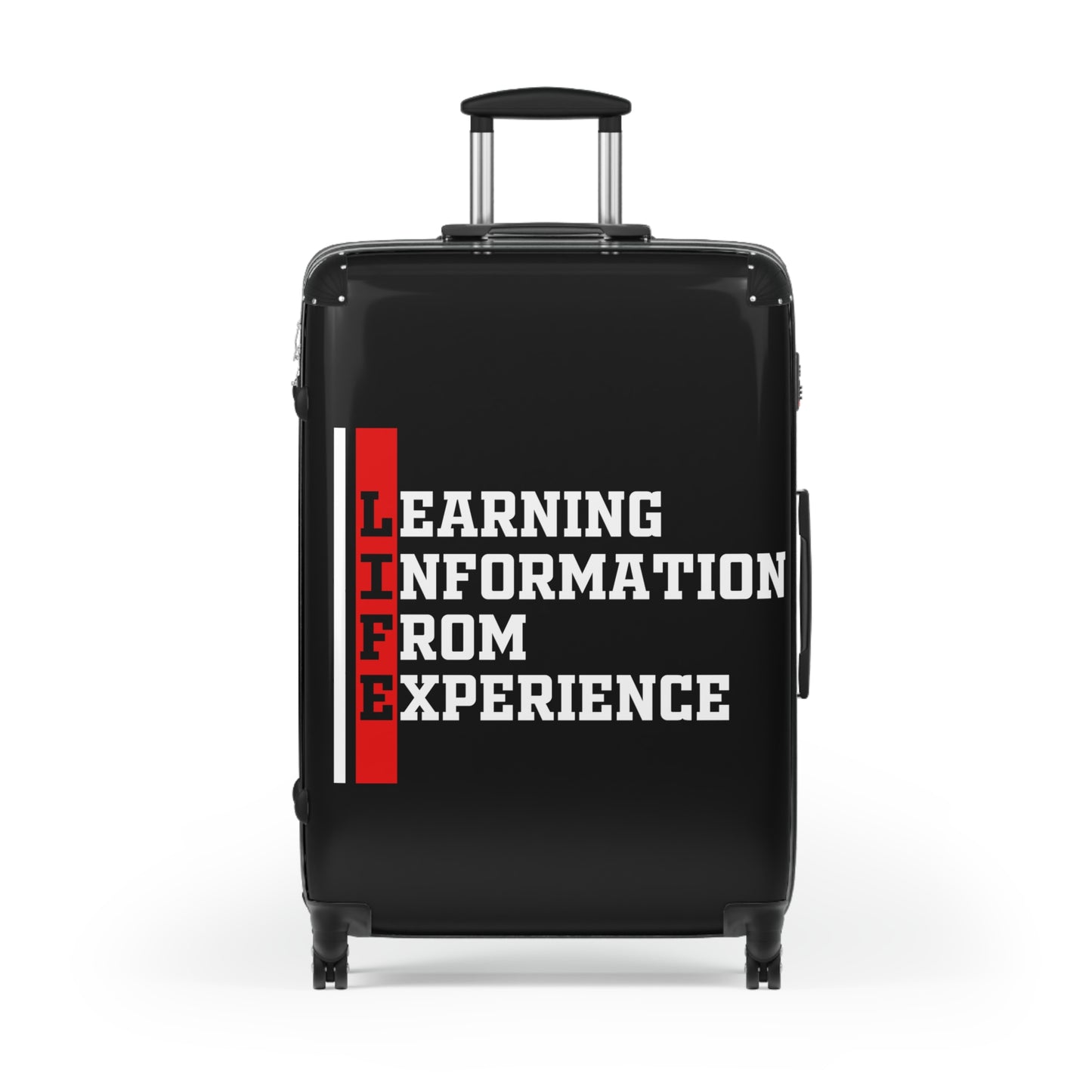 L.I.F.E (Learning Information From Experience) Travel Suitcase with Inspirational Quote | Luggage for Adventurers | Great Gift for Travelers, Students, Graduates