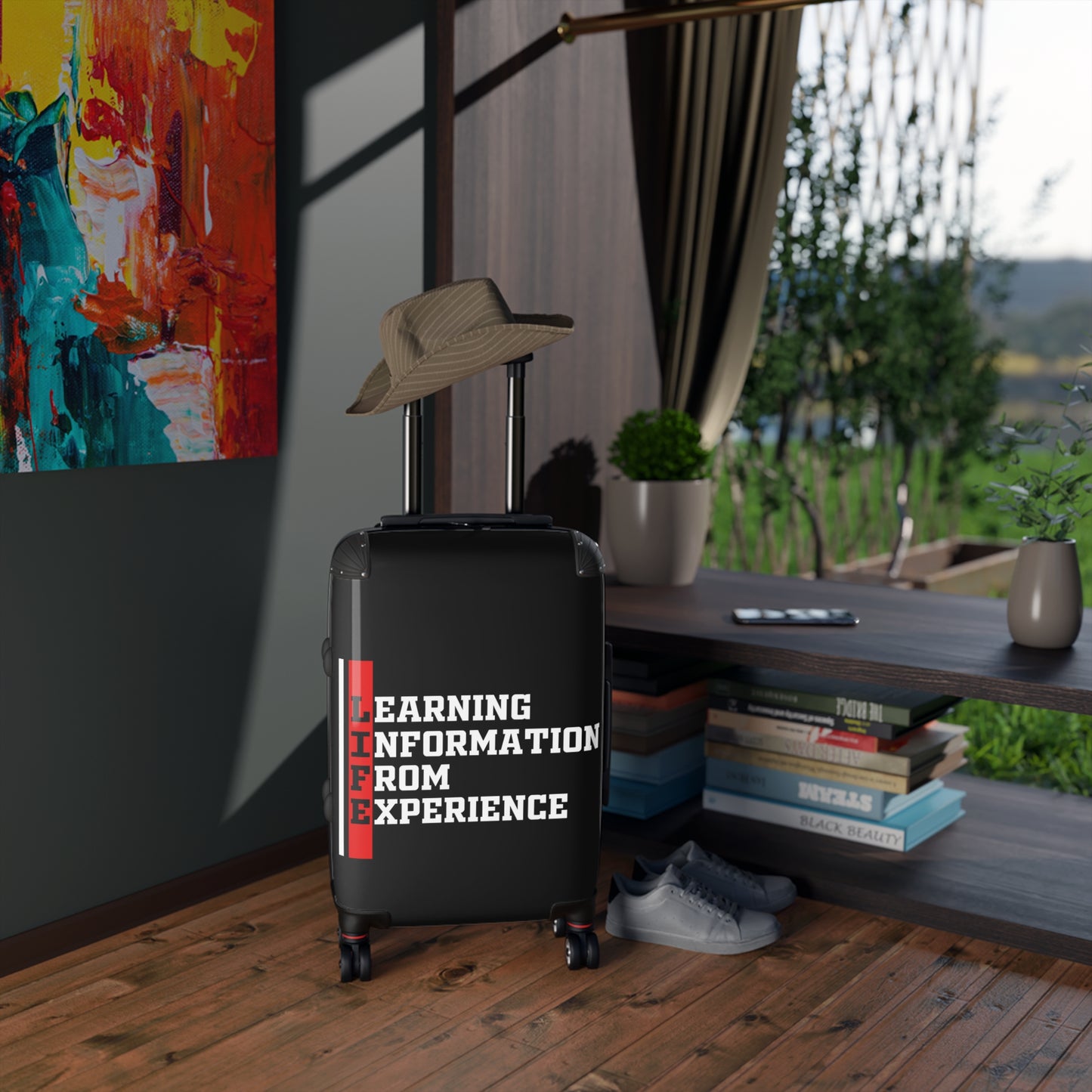 L.I.F.E (Learning Information From Experience) Travel Suitcase with Inspirational Quote | Luggage for Adventurers | Great Gift for Travelers, Students, Graduates