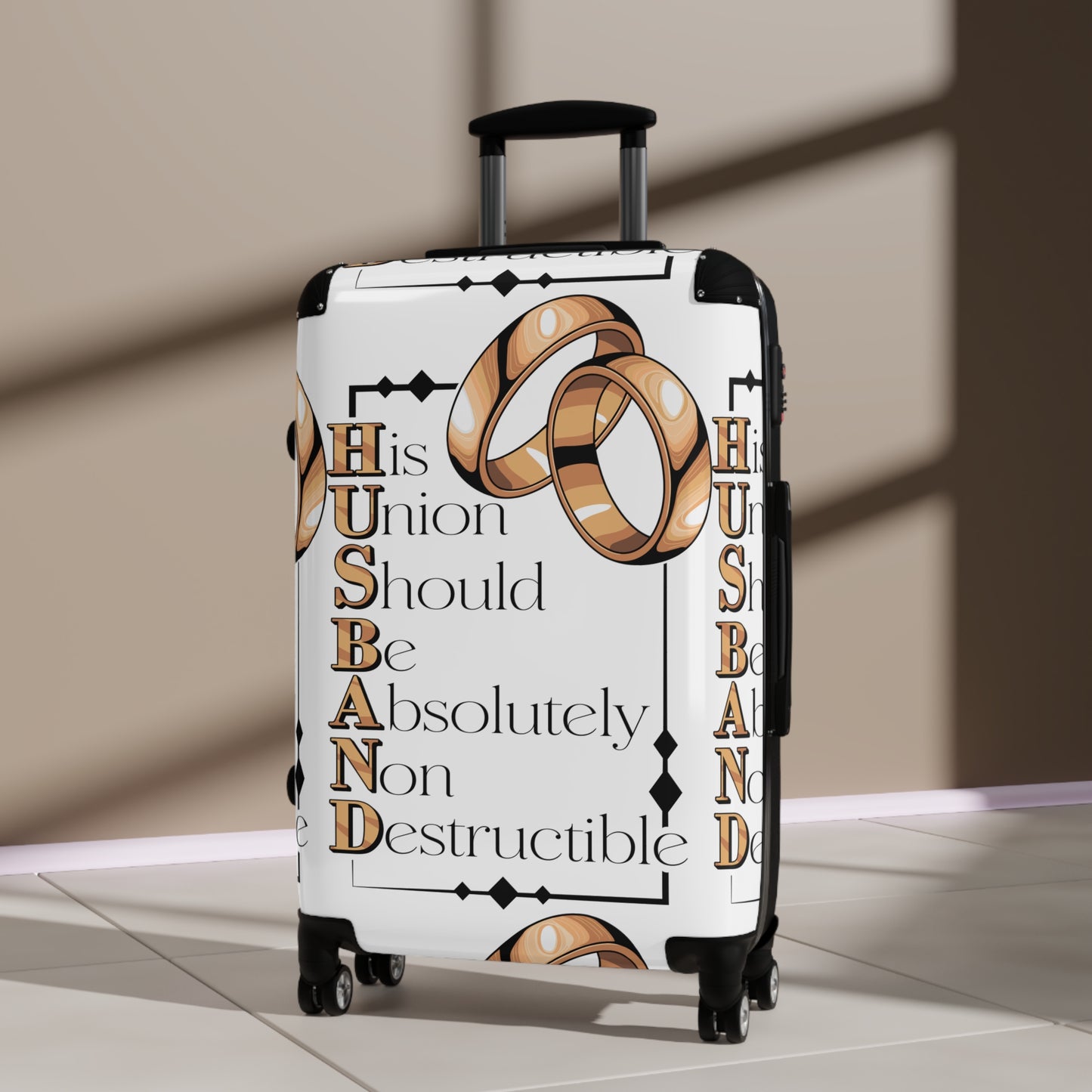 H.U.S.B.A.N.D.Personalized Travel Suitcase with Inspirational Wedding Design - Perfect for Newlyweds, Honeymoon, Anniversary Gifts, Wedding Travel