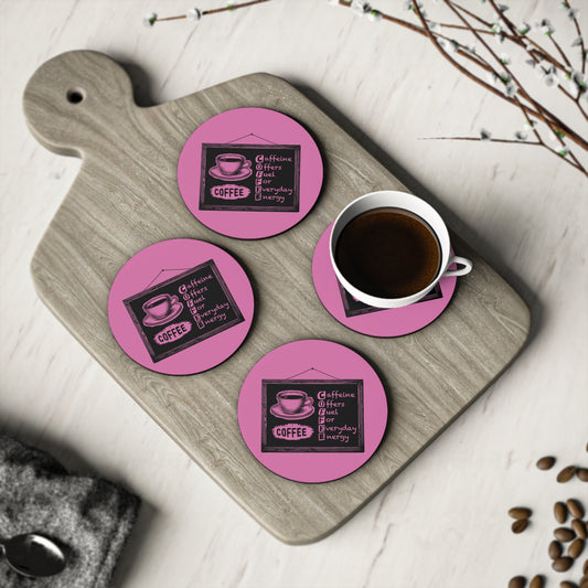 Coffee Coasters – Pink Chalkboard 'Caffeine Offers Fuel for Everyday Energy' Drink Coaster Set