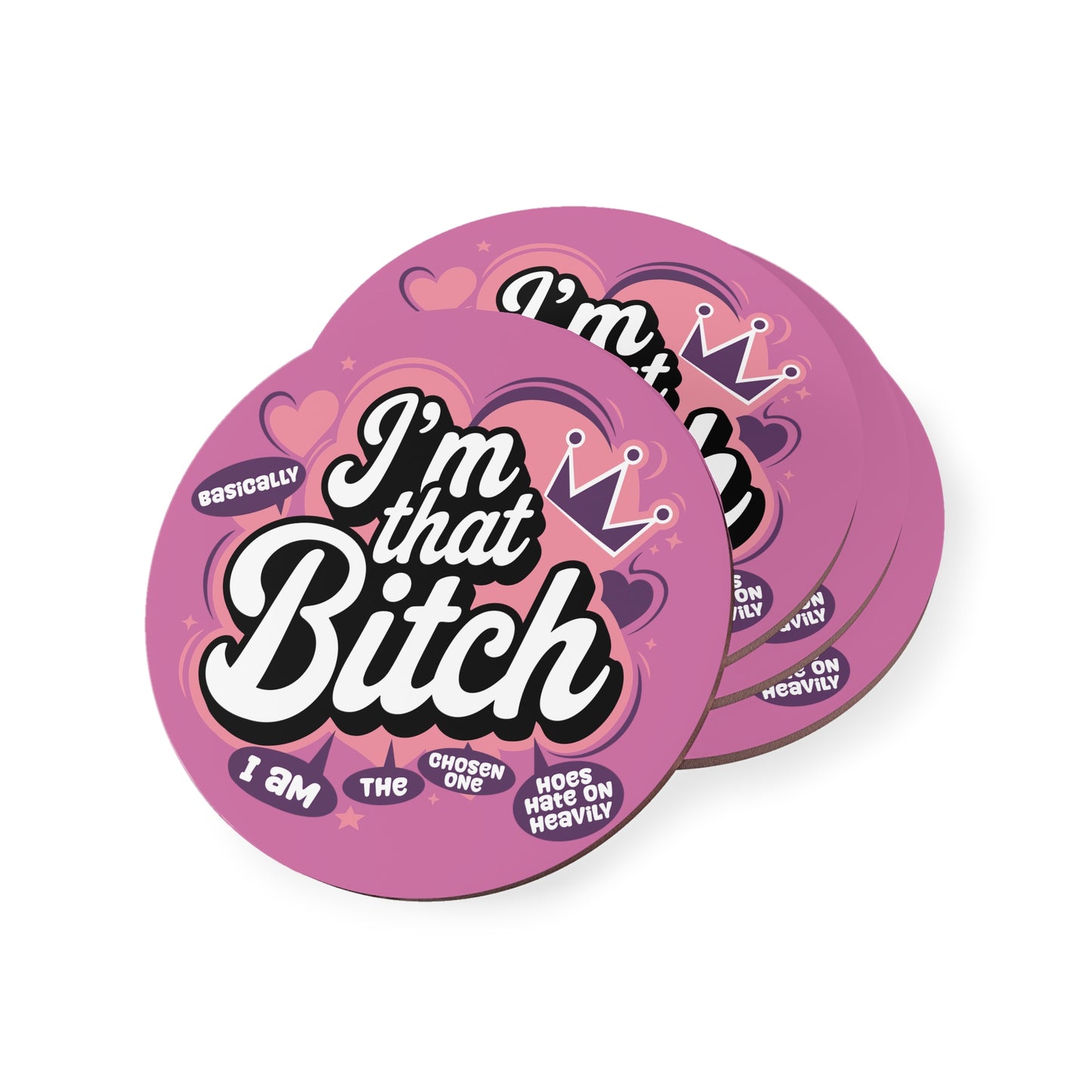 Coaster - "I'm That Bitch" Funny Pink Cork Drink Coaster, Sassy Gift for Friends & Bachelorette