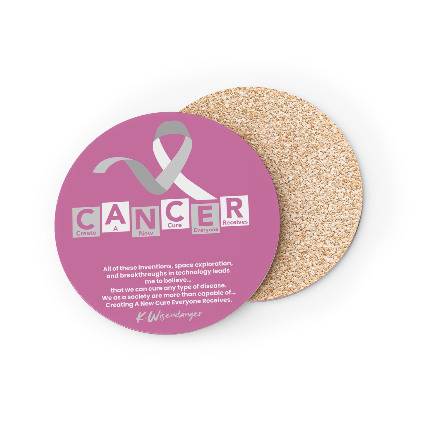 Breast C.A.N.C.E.R. Awareness Coasters — Pink Ribbon Support Drink Coaster (Set)