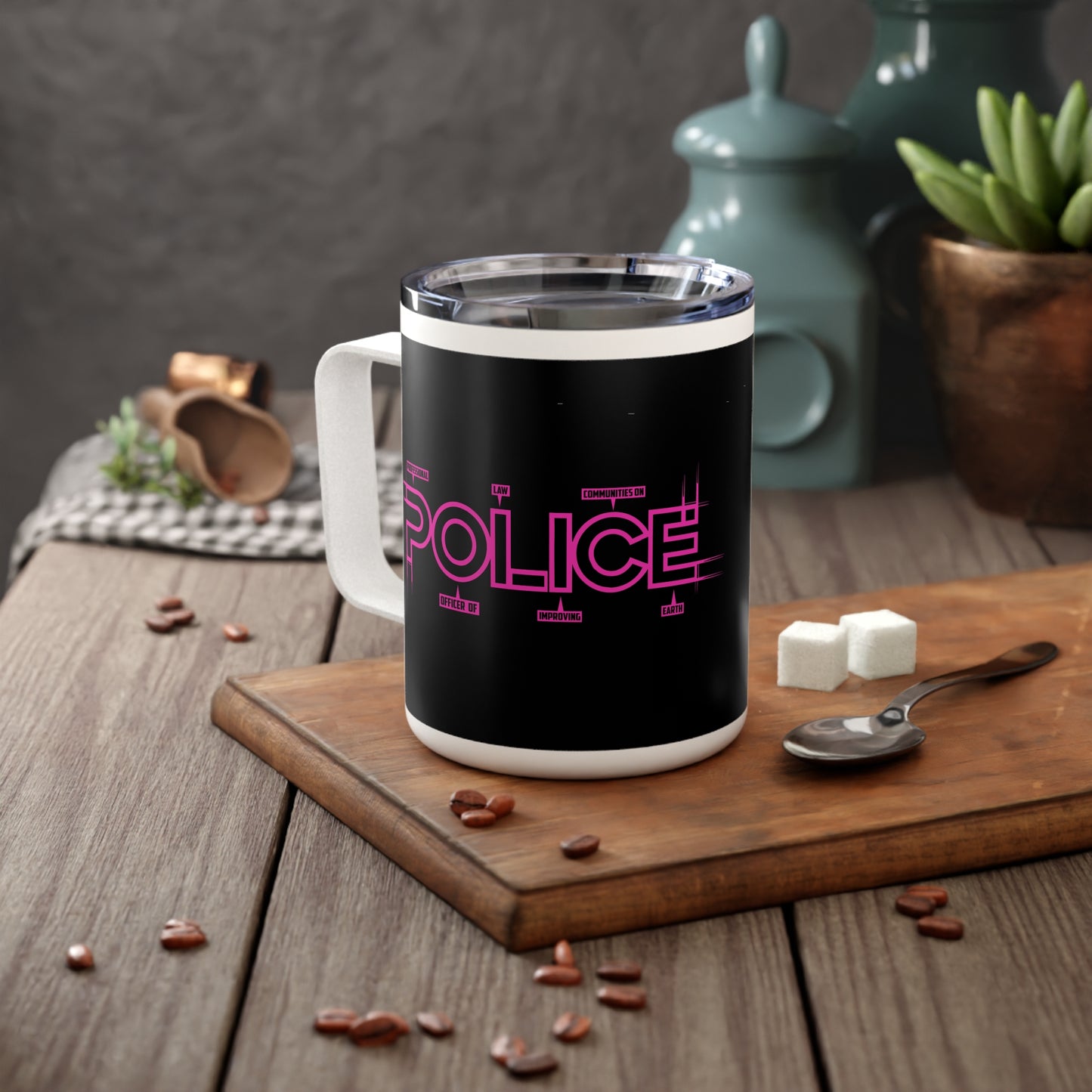 P.O.L.I.C.E. (Professional Officer of Law Improving Communities on Earth) Stylish Insulated Coffee Mug for Daily Motivation, Personalized Gift for Law Enforcement