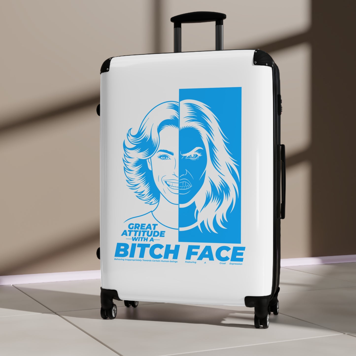 Resting Bitch Face Suitcase, Trendy Luggage, Stylish Travel Bag, Vacation Gear, Gift for Travelers, Fun Travel Accessory