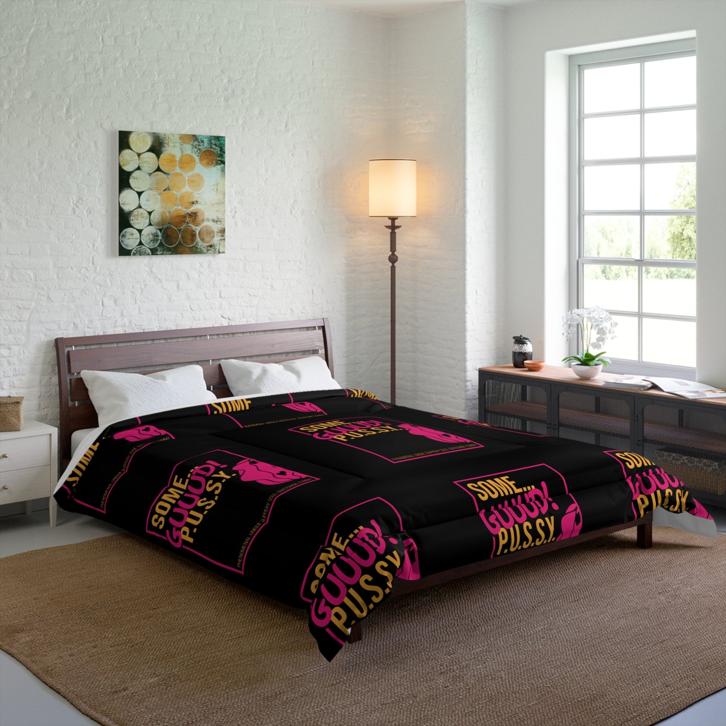 GUUUD PUSSY Graphic Comforter, Cozy Bedspread for Dorm Room, Modern Bedroom Decor, Gift for Her, Fun Home Accents
