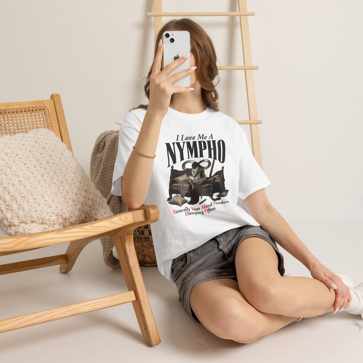 Nympho Graphic Tee — 'I Love Me a Nympho' Retro Devil Design