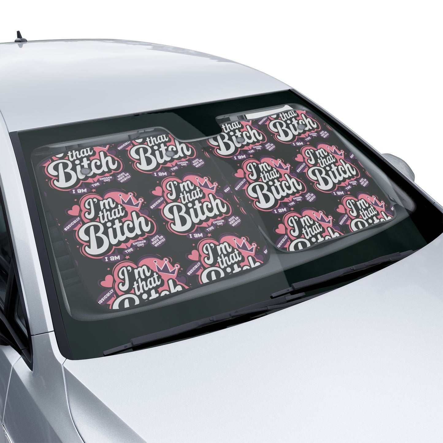 I'm That Bitch Car Sun Shade – Bold Pink Crown Auto Sunshade