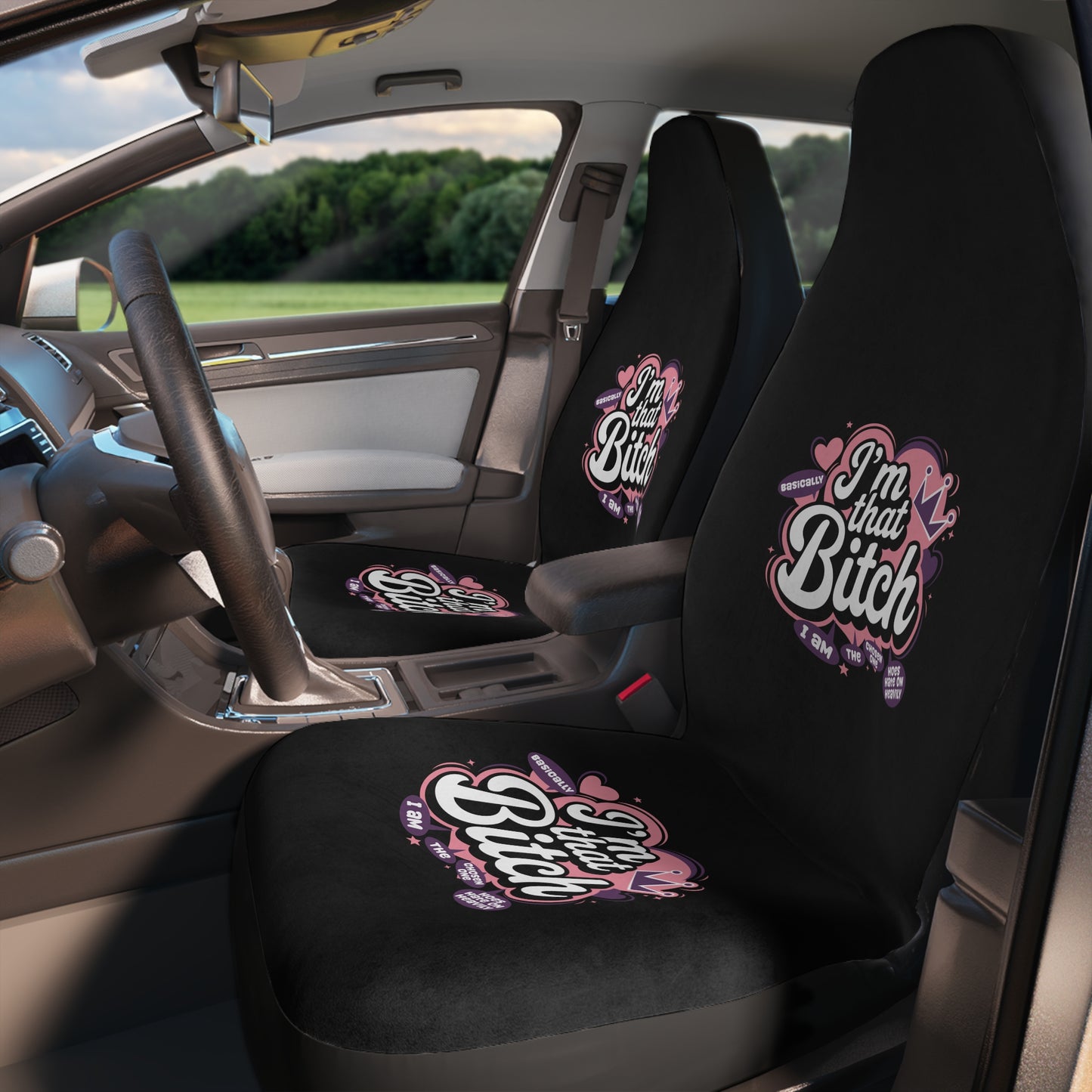 Car Seat Covers — "I'm That Bitch" Black Polyester Auto Seat Covers