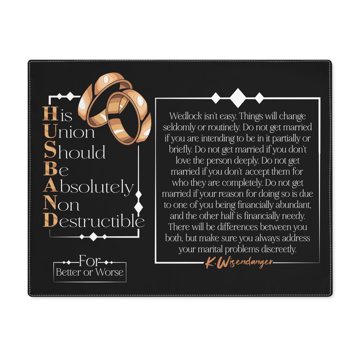 Wedding Vows Placemat — "His Union Should Be Absolutely Non-Destructible" Quote