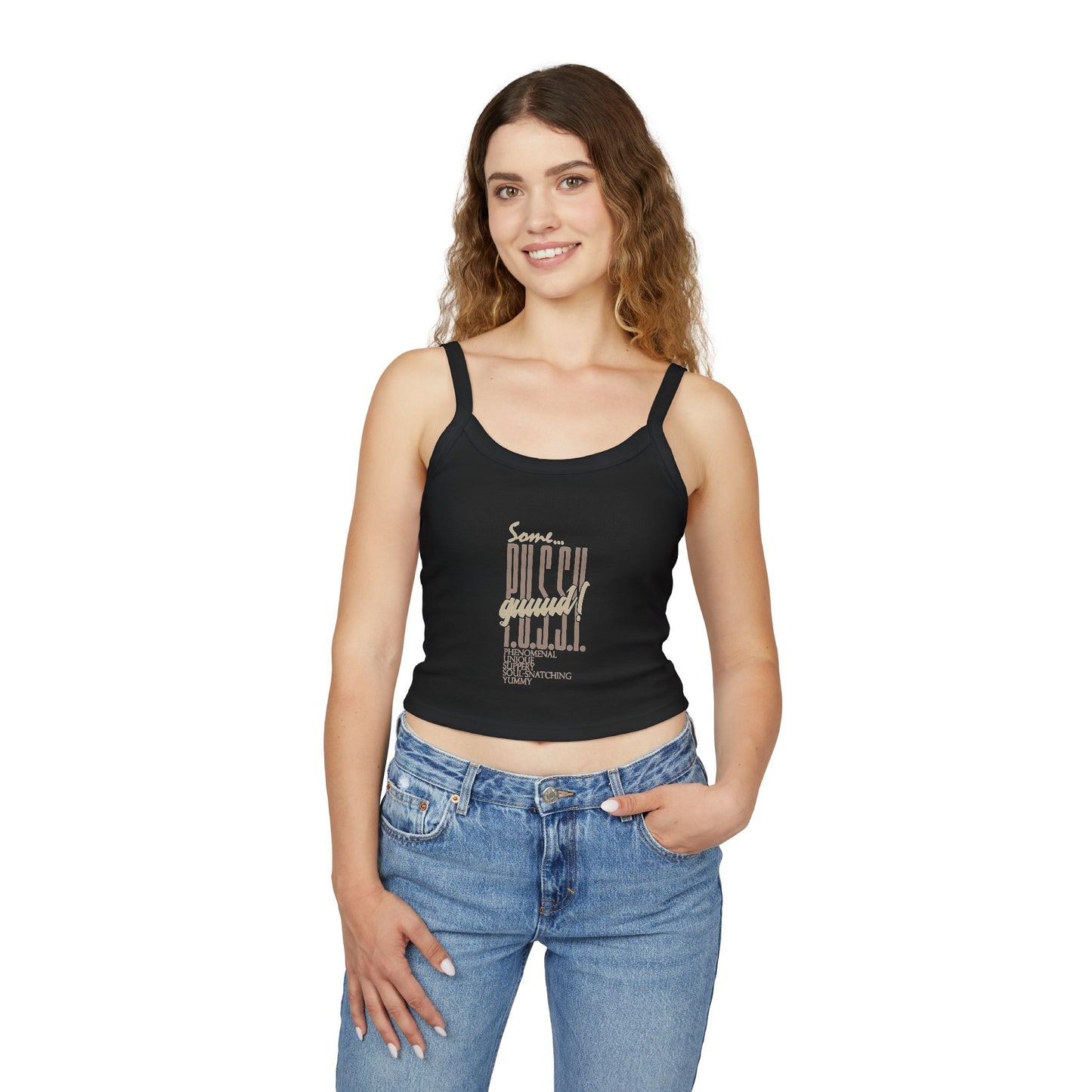 GUUD P.U.S.S.Y. Fun Graphic Tank Top for Women - Summer Style, Casual Wear, Trendy Spaghetti Strap