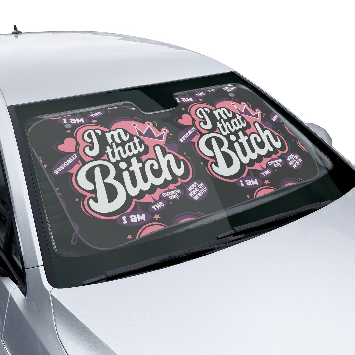 I'm That Bitch Car Sun Shade – Bold Pink Crown Auto Sunshade