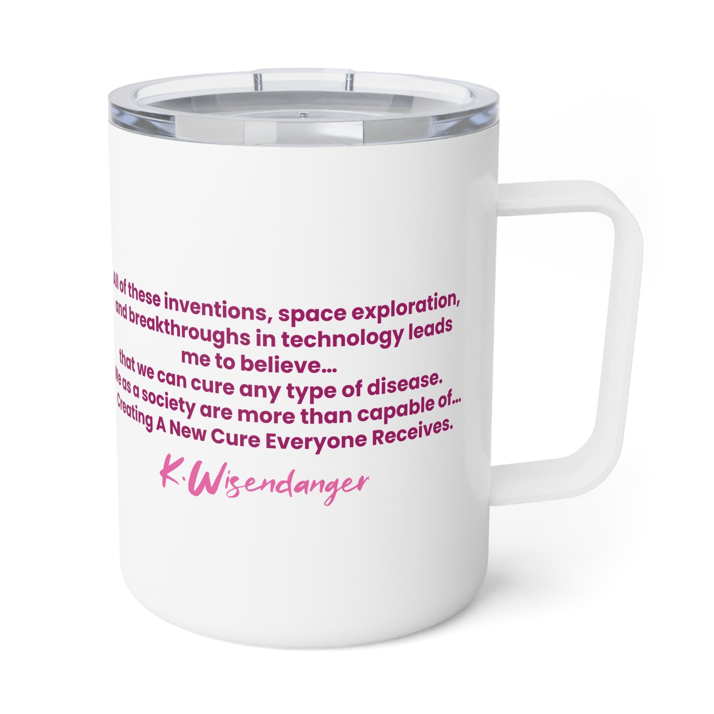 Inspirational Insulated Coffee Mug, Gift for Cancer Awareness, Pink Ribbon, Motivational Quotes, Tea Mug, Encouragement