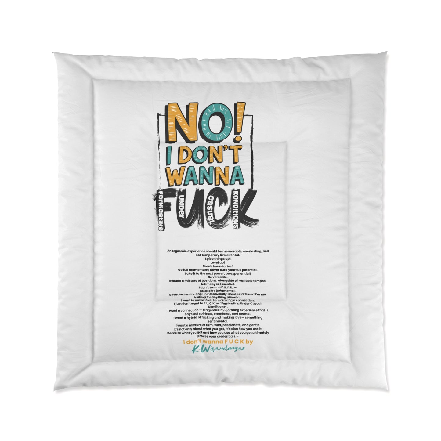 NO! I Dont Wanna F.U.C.K. Funny Quote Comforter, , Quirky Couch Throw, Relaxing Sleep Blanket