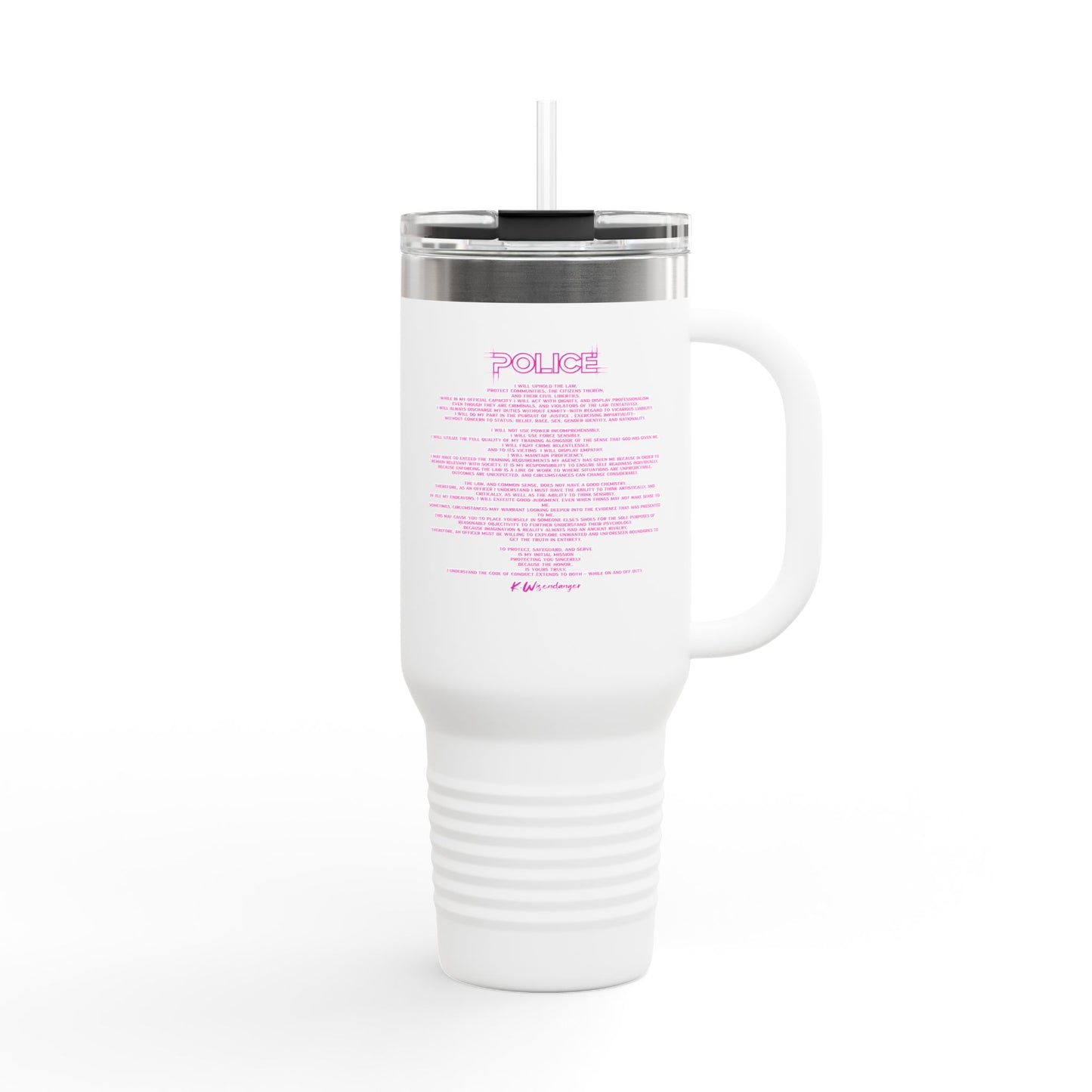 P.O.L.I.C.E. (Professional Officer of Law Improving Communities on Earth) Stylish Insulated Travel Mug, 40oz – Perfect for On-the-Go Hydration, Law Enforcement, Commuters, Coffee Lovers, Summer Travels, Gift for Him/Her