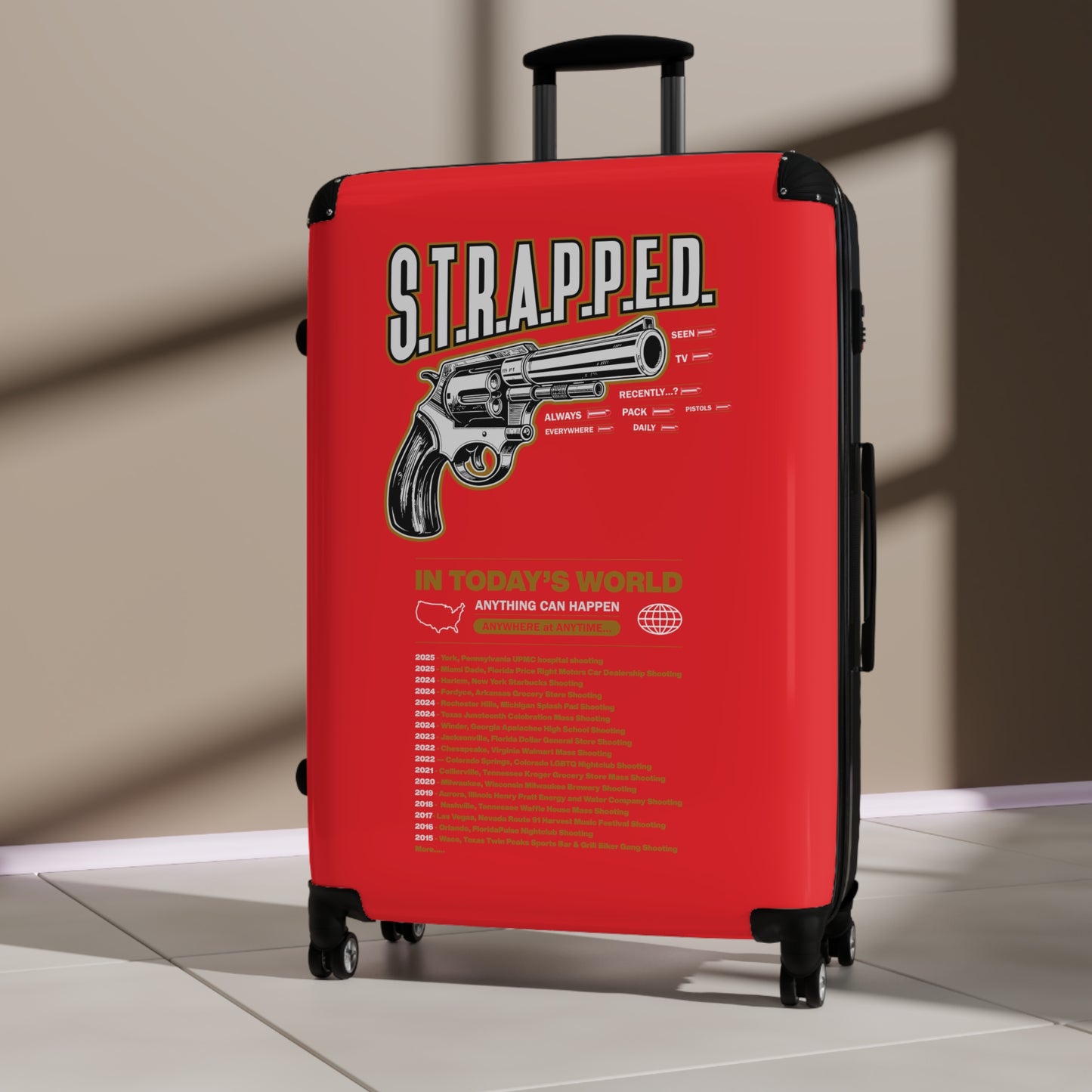 Gun Graphic Carry-On Luggage, Stylish Travel Bag, Unique Suitcase, Gift for Travelers, Suitcase with Attitude