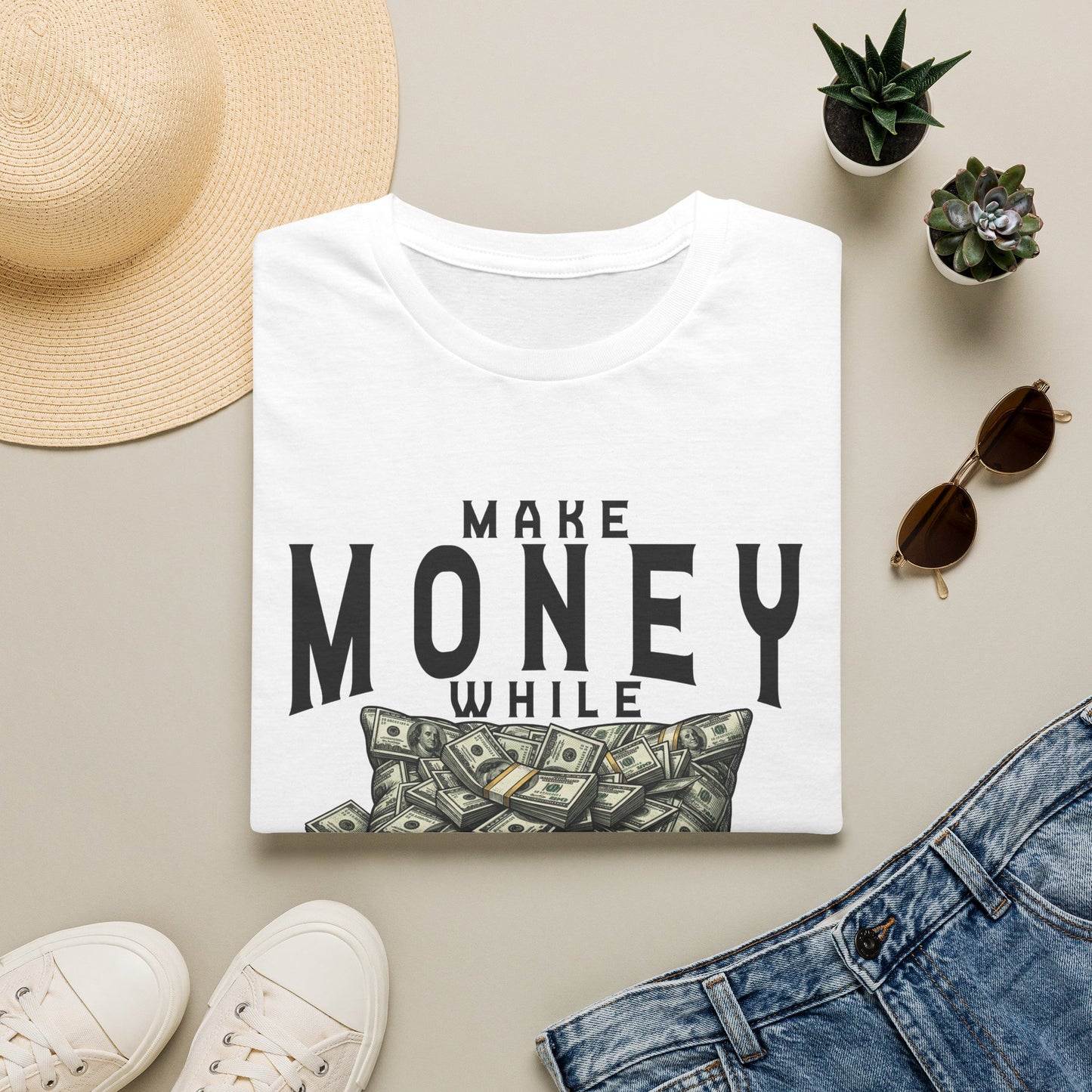 Make Money While S.L.E.E.P. T-Shirt — Money Pile Motivational Tee