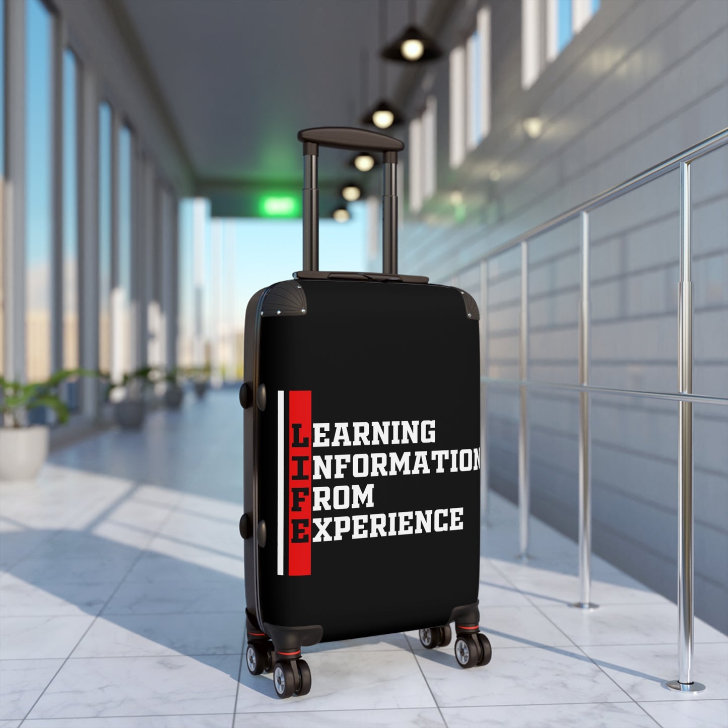 L.I.F.E (Learning Information From Experience) Travel Suitcase with Inspirational Quote | Luggage for Adventurers | Great Gift for Travelers, Students, Graduates