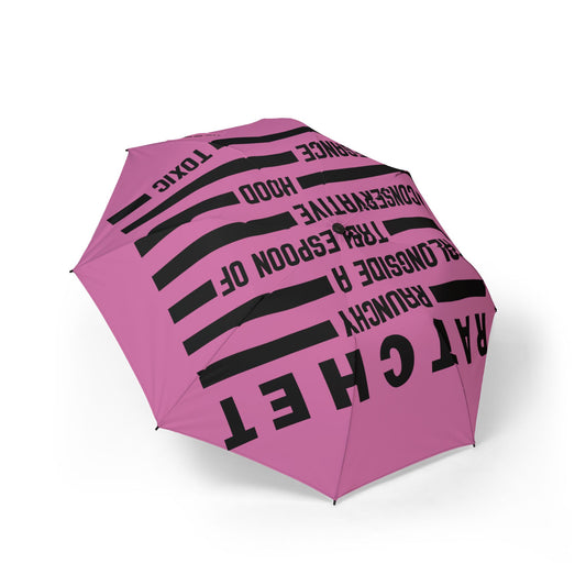 R.A.T.C.H.E.T. Foldable Umbrella — Bold Text Rain Parasol with Semi‑Automatic Open/Close