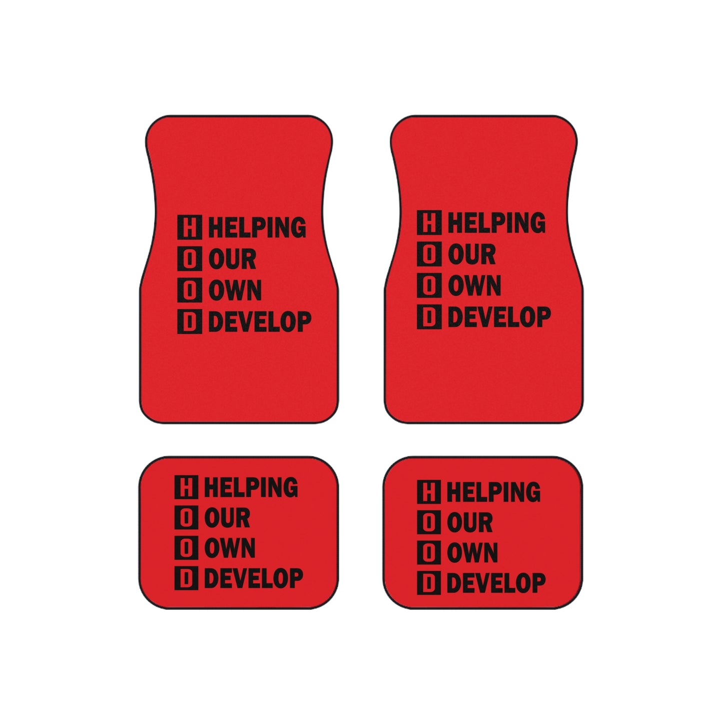 Car Mats — Red "H.O.O.D. Helping Our Own Develop" Floor Mat Set (4-Piece)