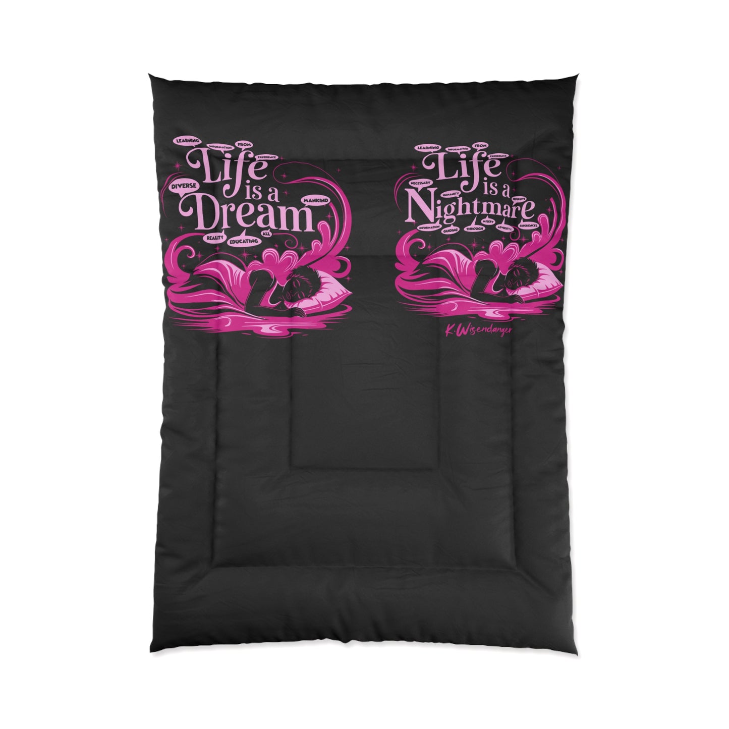 Life Is A Dream Comforter, Cozy Bedding Set, Gothic Home Decor, Boho Bedroom, Halloween Textile, Gift for Dreamers