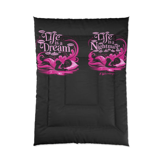 Life Is A Dream Comforter, Cozy Bedding Set, Gothic Home Decor, Boho Bedroom, Halloween Textile, Gift for Dreamers