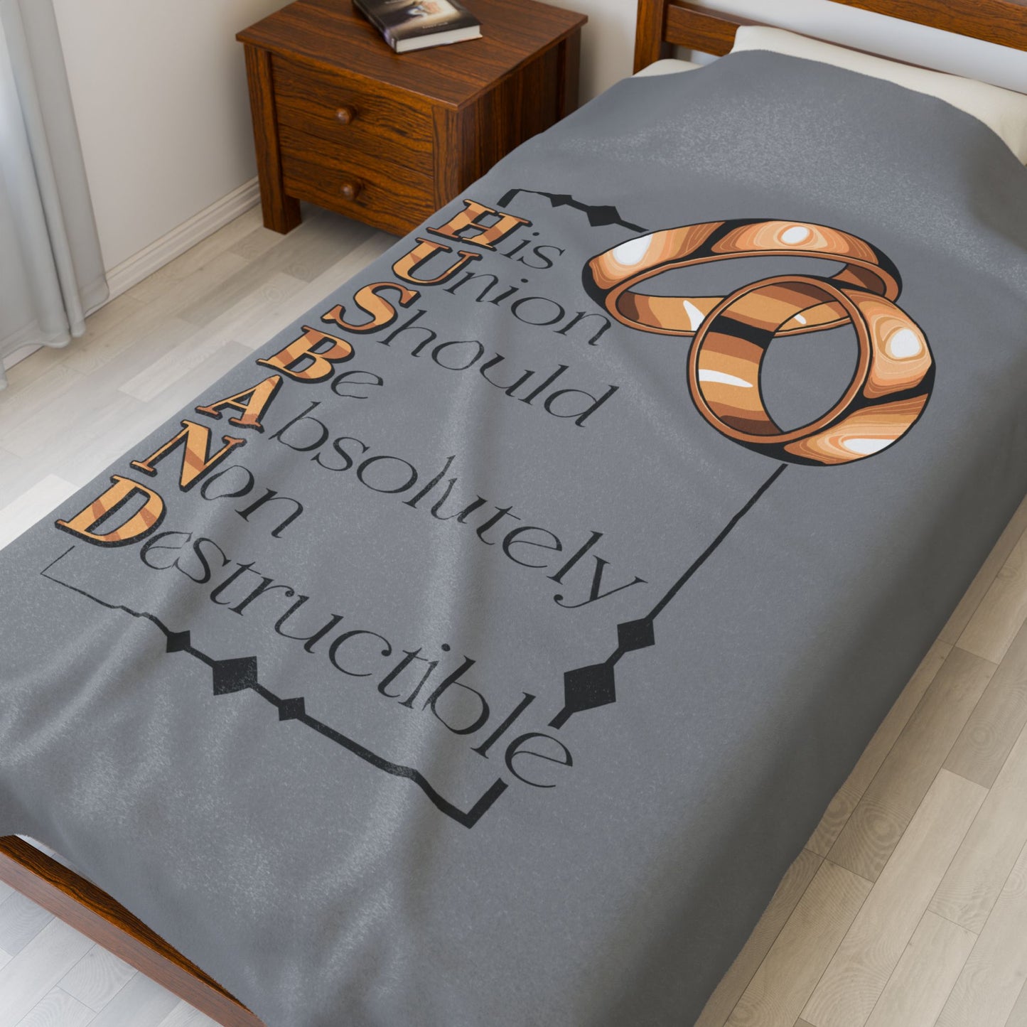 H.U.S.B.A.N.D. Union Velveteen Plush Blanket, Cozy Gift for Newlyweds, Wedding Anniversary Decor, Couples Blanket, Romantic Home Accessory