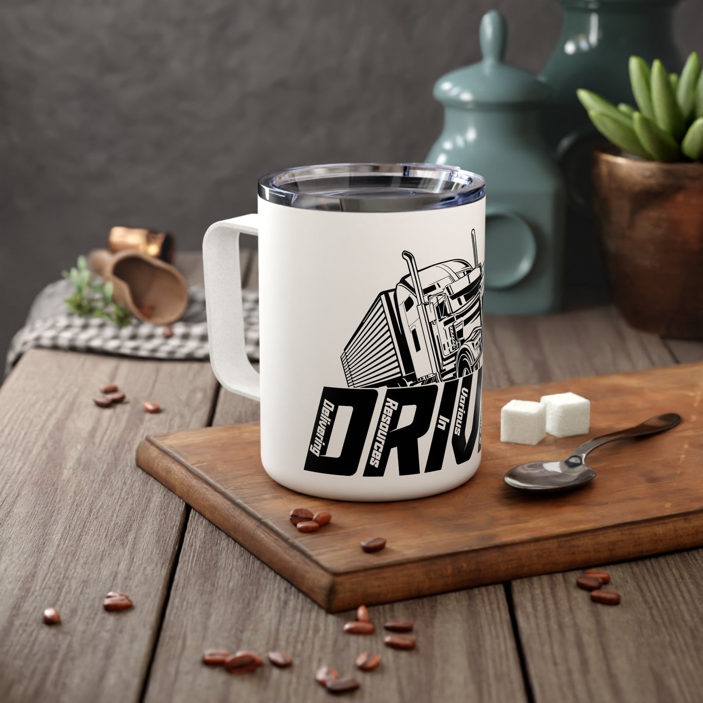 Trucker D.R.I.V.E.R. Insulated Coffee Mug | Perfect Gift for Drivers | 10oz Mug | Travel Beverage Container | Unique Coffee Cup | Motivational Drinkware