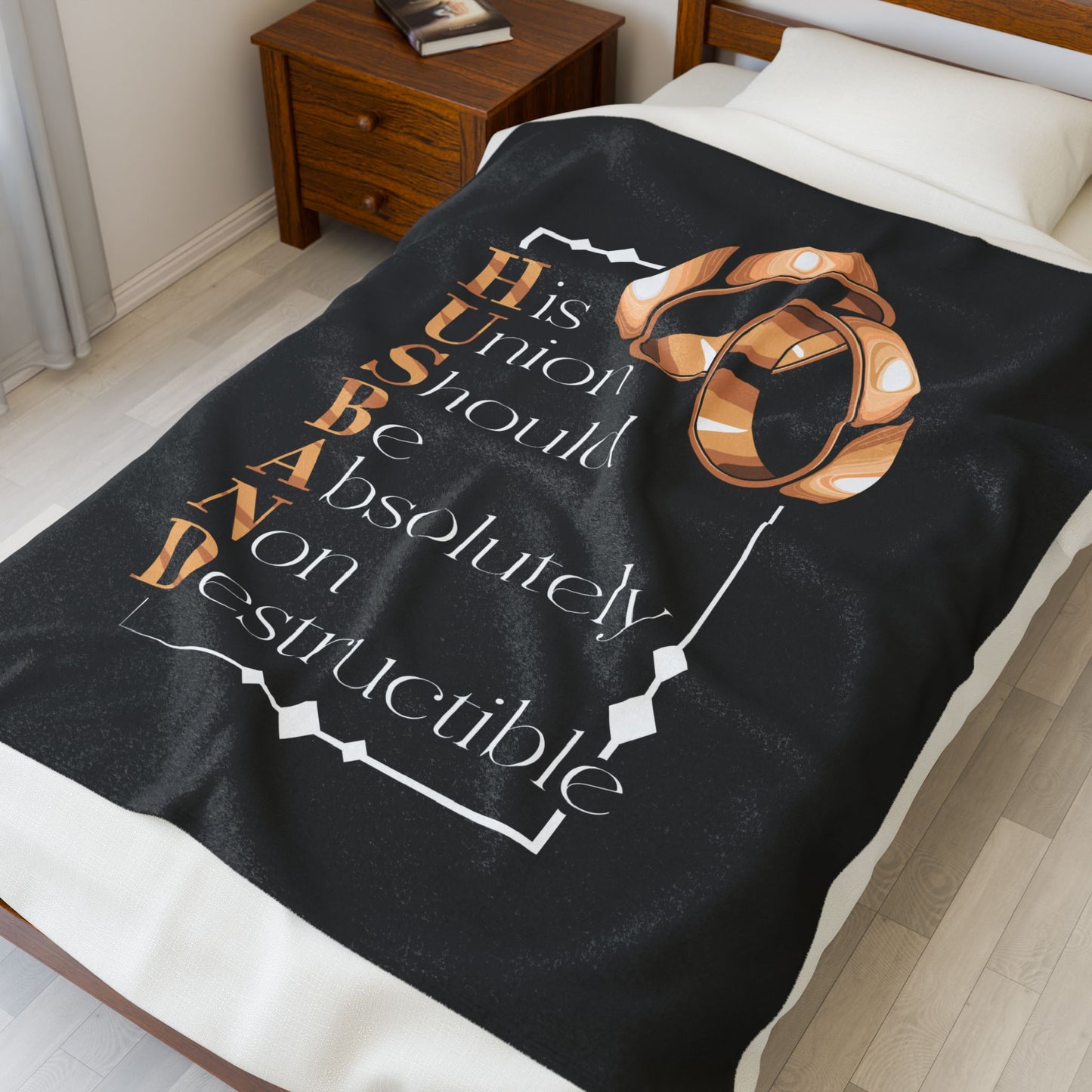 H.U.S.B.A.N.D. Velveteen Plush Blanket, Cozy Wedding Gift, Anniversary Present, Custom Marriage Keepsake, Home Decor