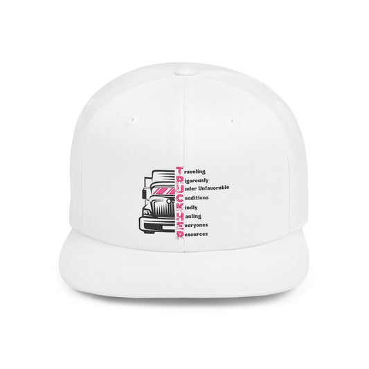 T.R.U.C.K.H.E.R. Flat Bill Snapback Hat, Cap for Female Truckers, Gift for Driving Enthusiasts