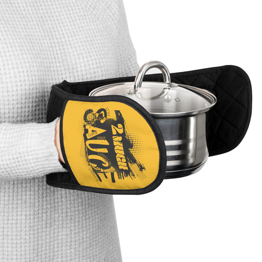 Grill Sauce Oven Mitts - Double Pot Holder with 'Smokin' Sauce' Design