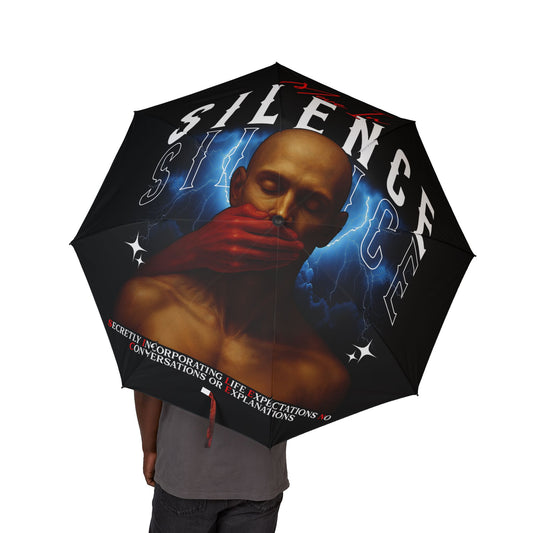 Move In S.I.L.E.N.C.E. Semi-Automatic Foldable Umbrella — Bold 'Silence' Graphic Storm Umbrella