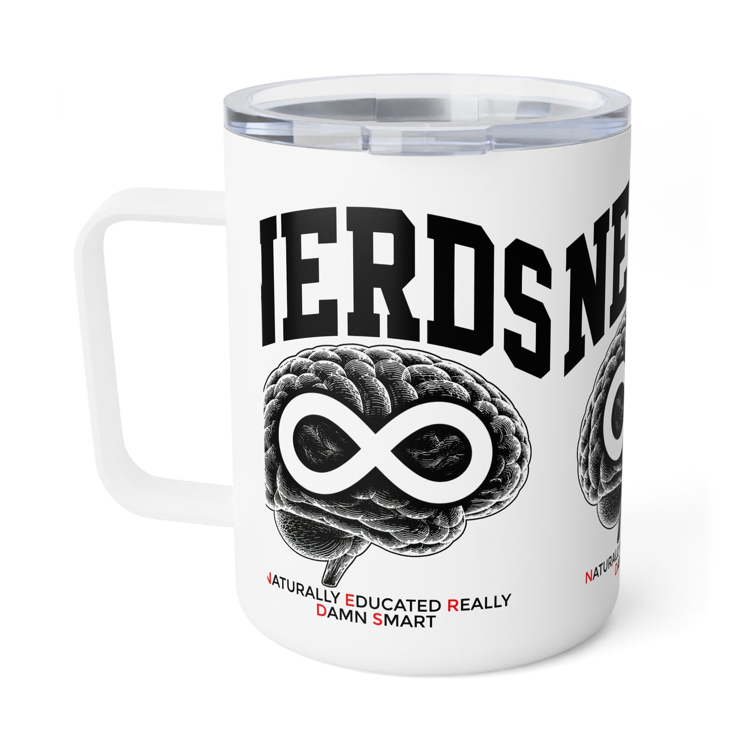 Insulated Coffee Mug — "NERDS" Brain Infinity Design | Funny Smart Teacher Gift
