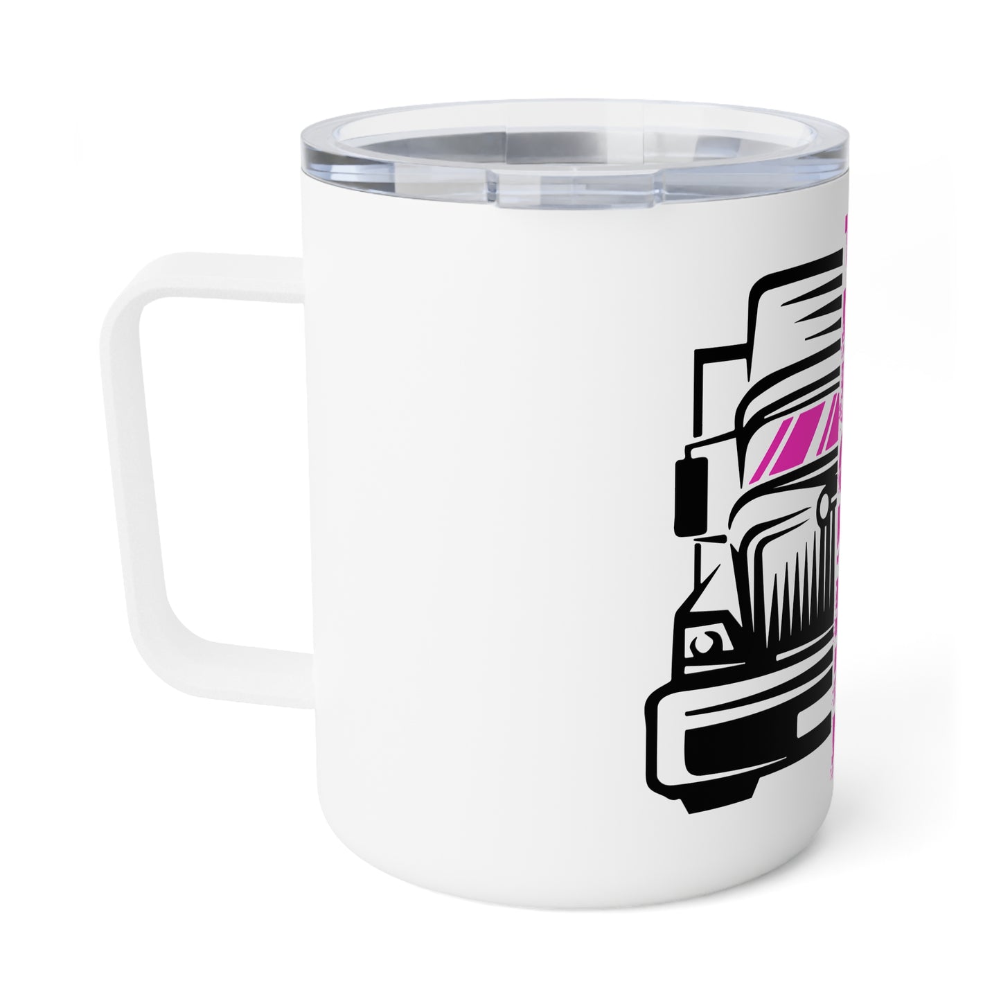 Truckher Insulated Coffee Mug, 10oz | Travel Mug for Female Truck Drivers | Gift for Truckers | Pink Design Mug | Hot Beverage Container