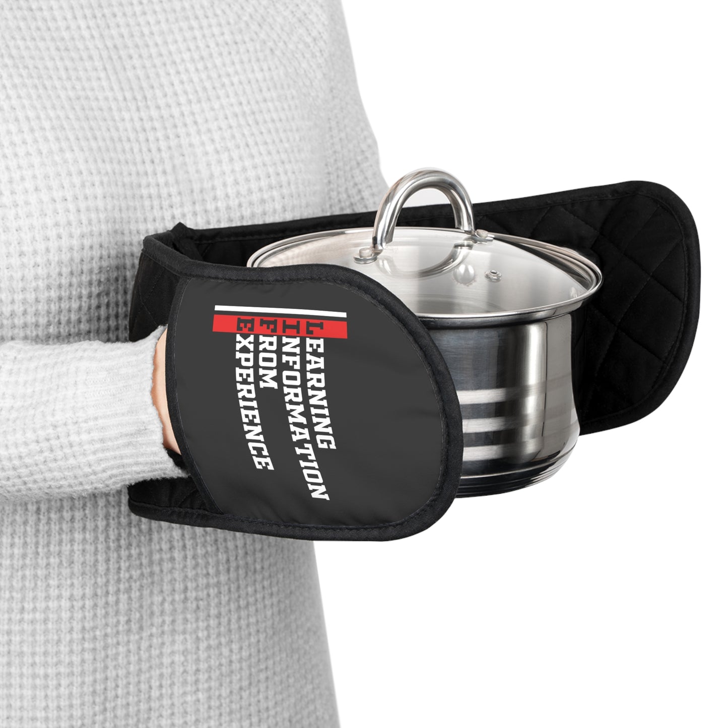 L.I.F.E. Black Oven Mitts Handle Cover - Heat-Resistant Double-Sided Pot Holder with Minimal Text Accent