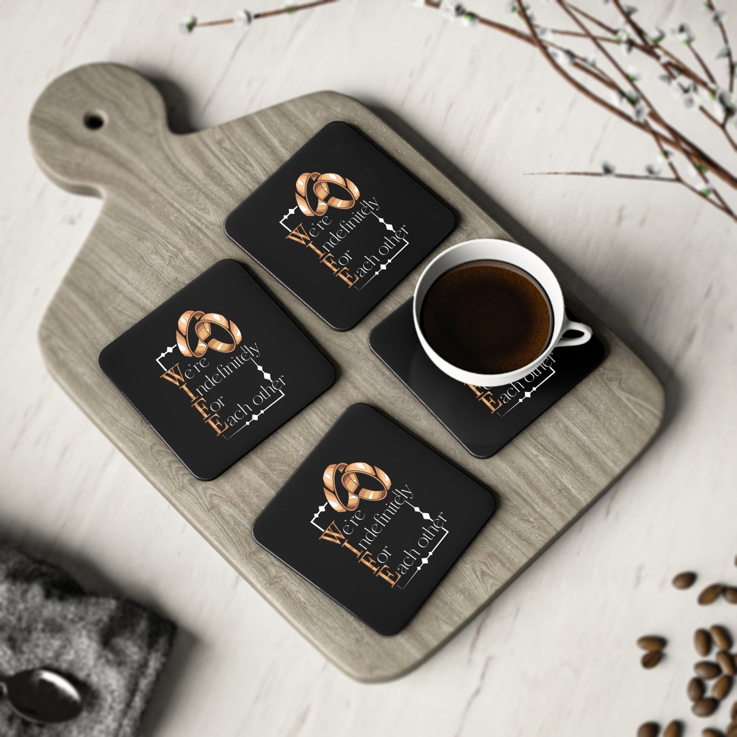 Wife "We're Indefinitely For Each Other" Coasters – Wedding & Anniversary Drink Coaster Set