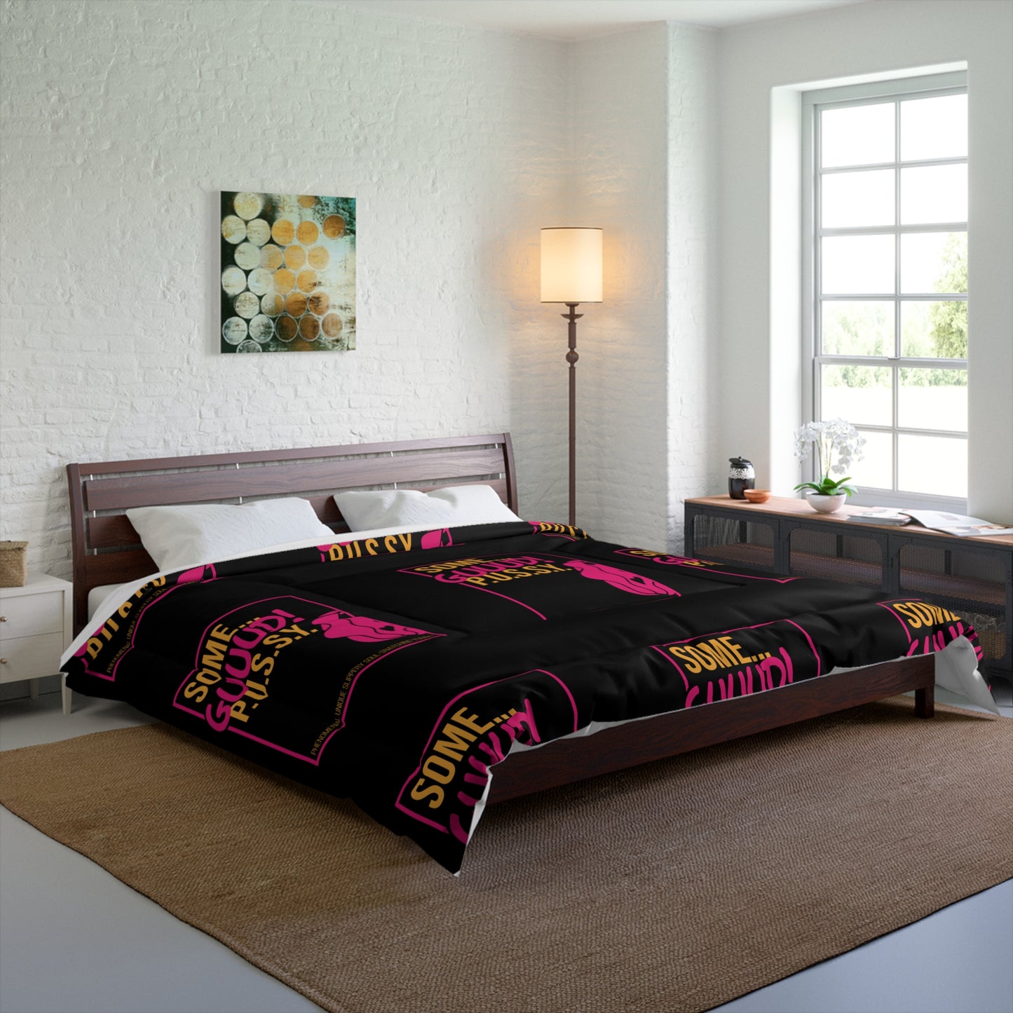 GUUUD PUSSY Graphic Comforter, Cozy Bedspread for Dorm Room, Modern Bedroom Decor, Gift for Her, Fun Home Accents