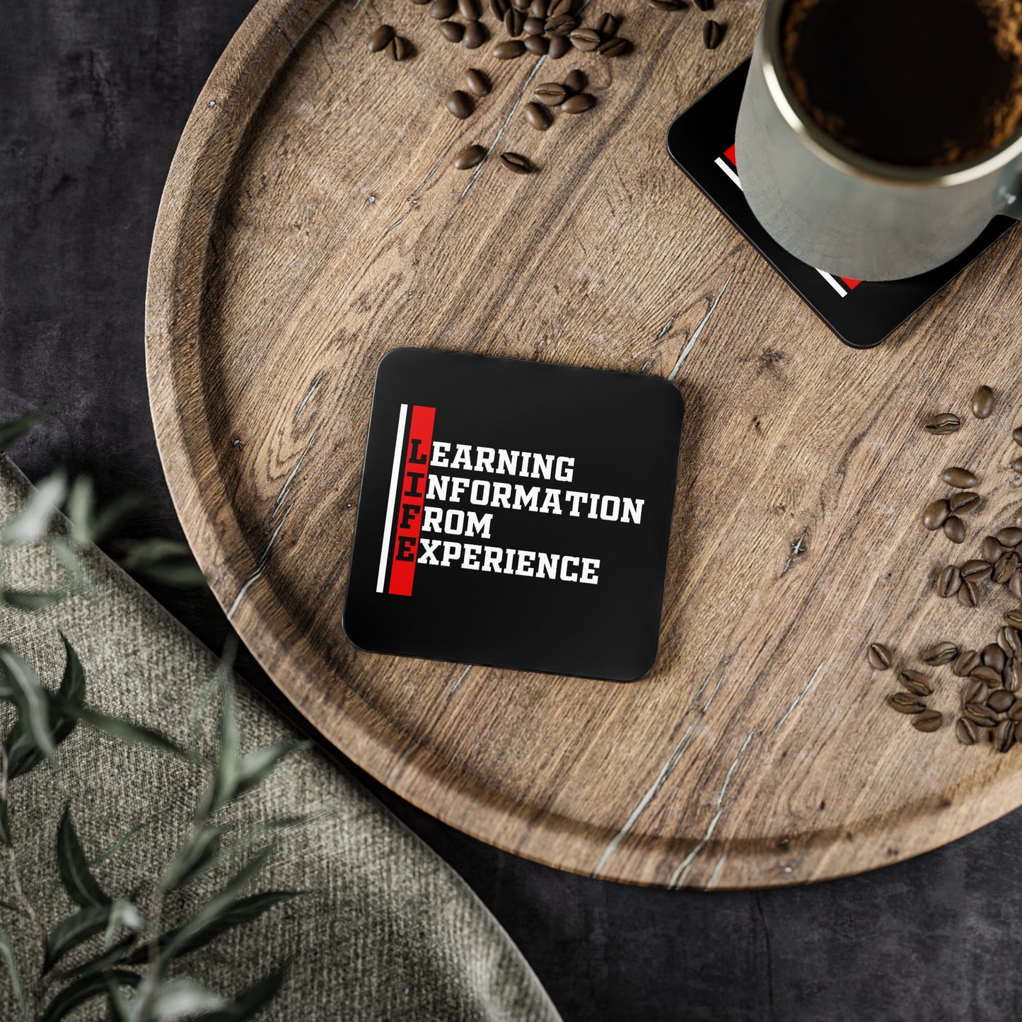 Coaster — LIFE: Learning Information From Experience Black Cork Drink Coaster