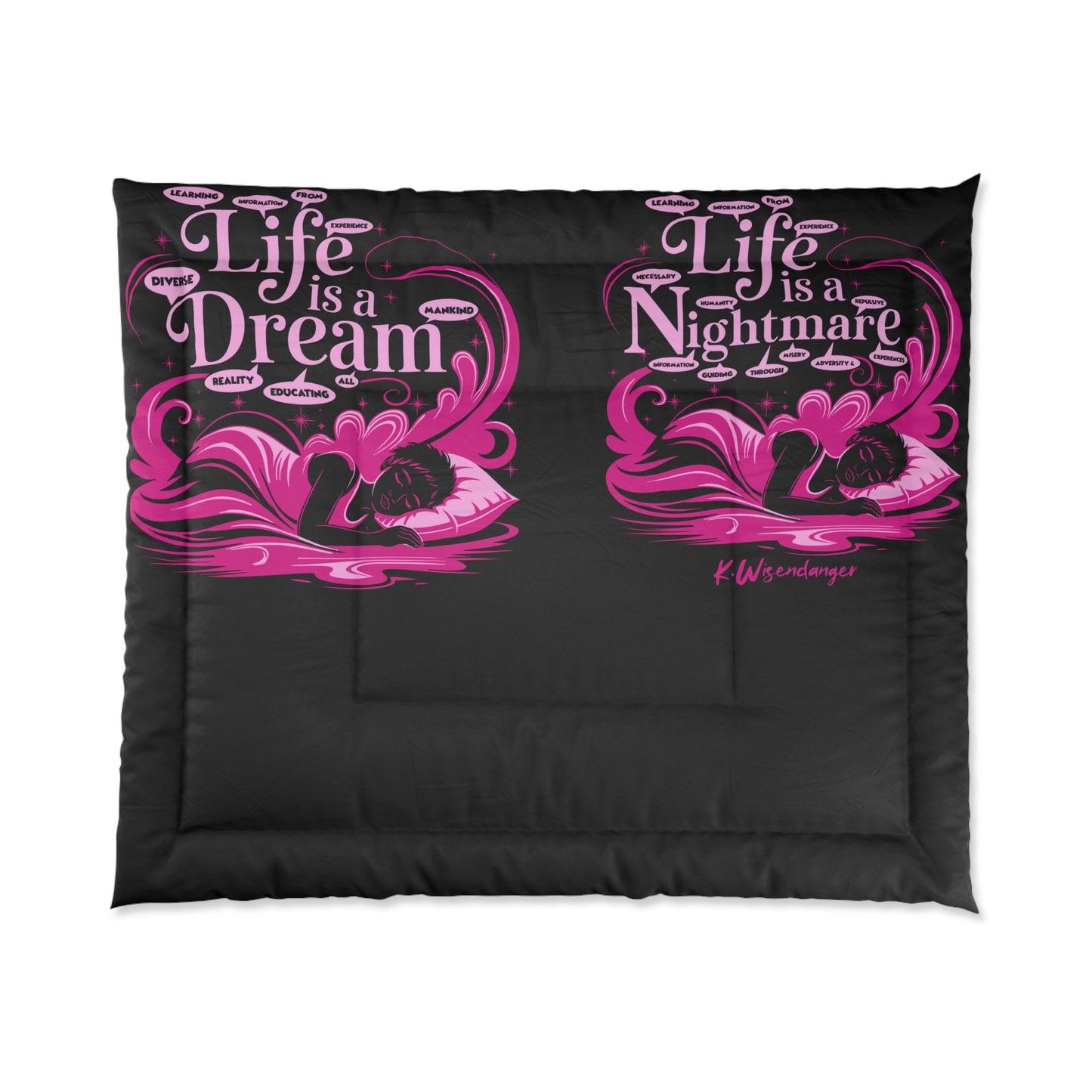 Life Is A Dream Comforter, Cozy Bedding Set, Gothic Home Decor, Boho Bedroom, Halloween Textile, Gift for Dreamers