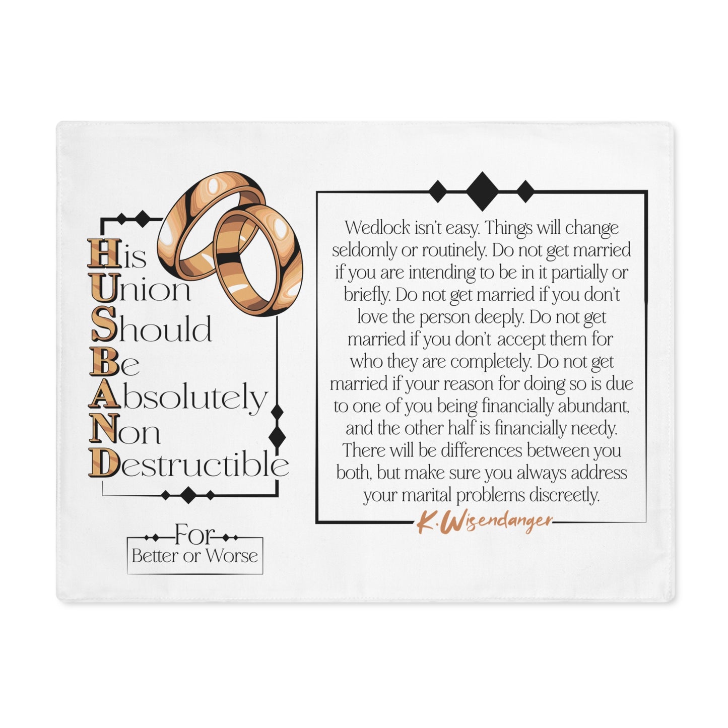 Wedding Vows Placemat — 'His Union Should Be Absolutely Non-Destructible' Decorative Table Mat