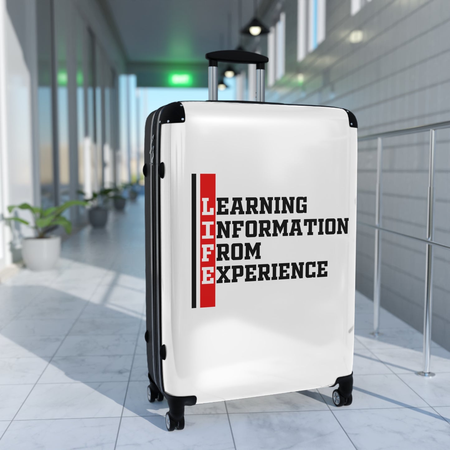 L.I.F.E (Learning Information From Experience) Inspirational Suitcase for Travelers, Durable Luggage for Life Experiences, Travel Accessories, Perfect Graduation Gift, Adventure Ready