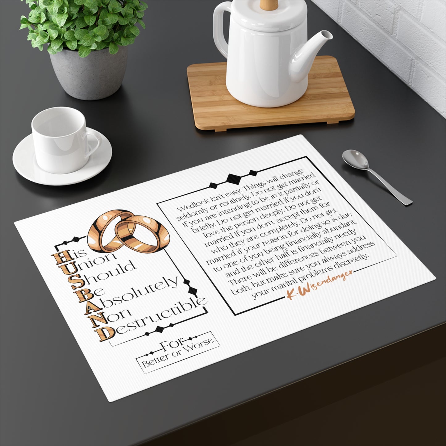 Wedding Vows Placemat — 'His Union Should Be Absolutely Non-Destructible' Decorative Table Mat