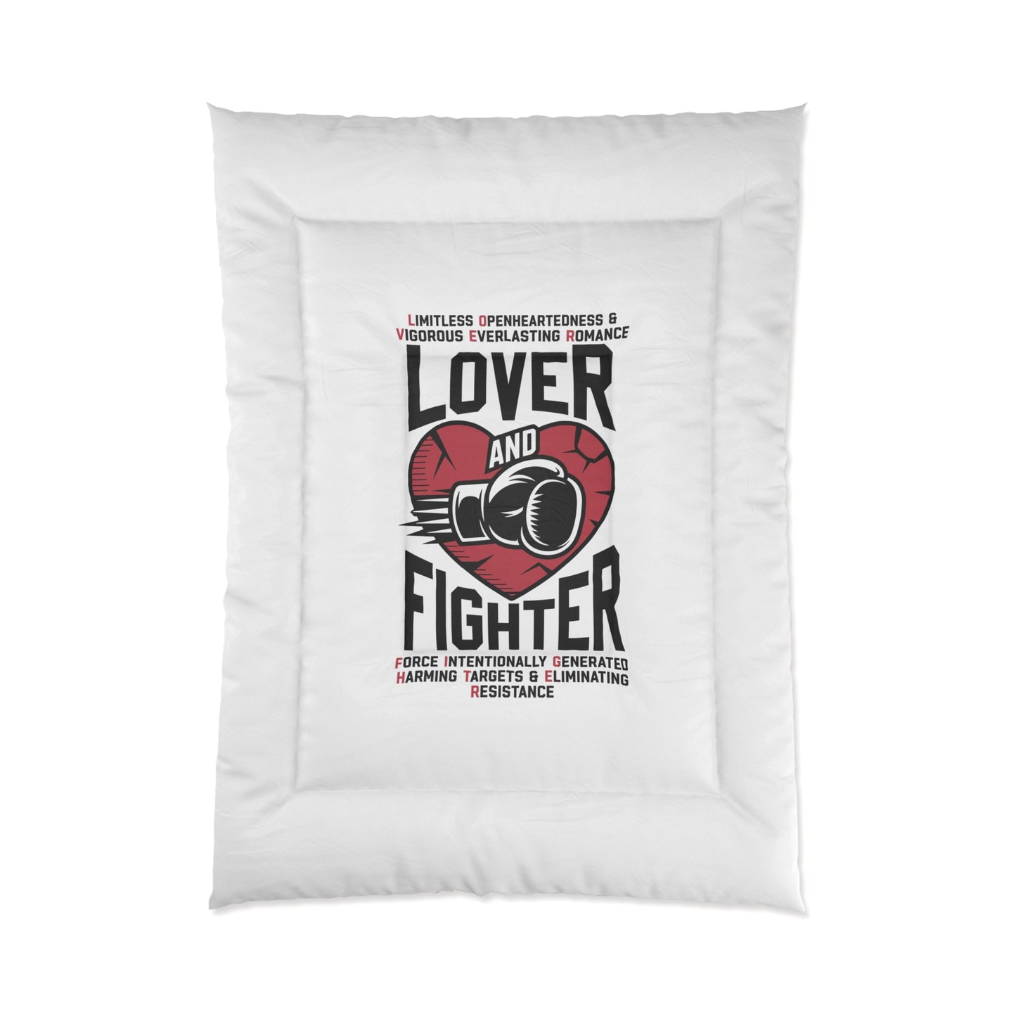 L.O.V.E.R. and F.I.G.H.T.E.R. Comforter, Cozy Bedspread for Mixed Martial Arts Fans, Perfect Gift for Holidays, Home Decor for Fight Lovers