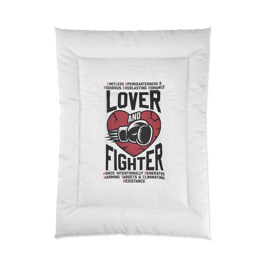 L.O.V.E.R. and F.I.G.H.T.E.R. Comforter, Cozy Bedspread for Mixed Martial Arts Fans, Perfect Gift for Holidays, Home Decor for Fight Lovers